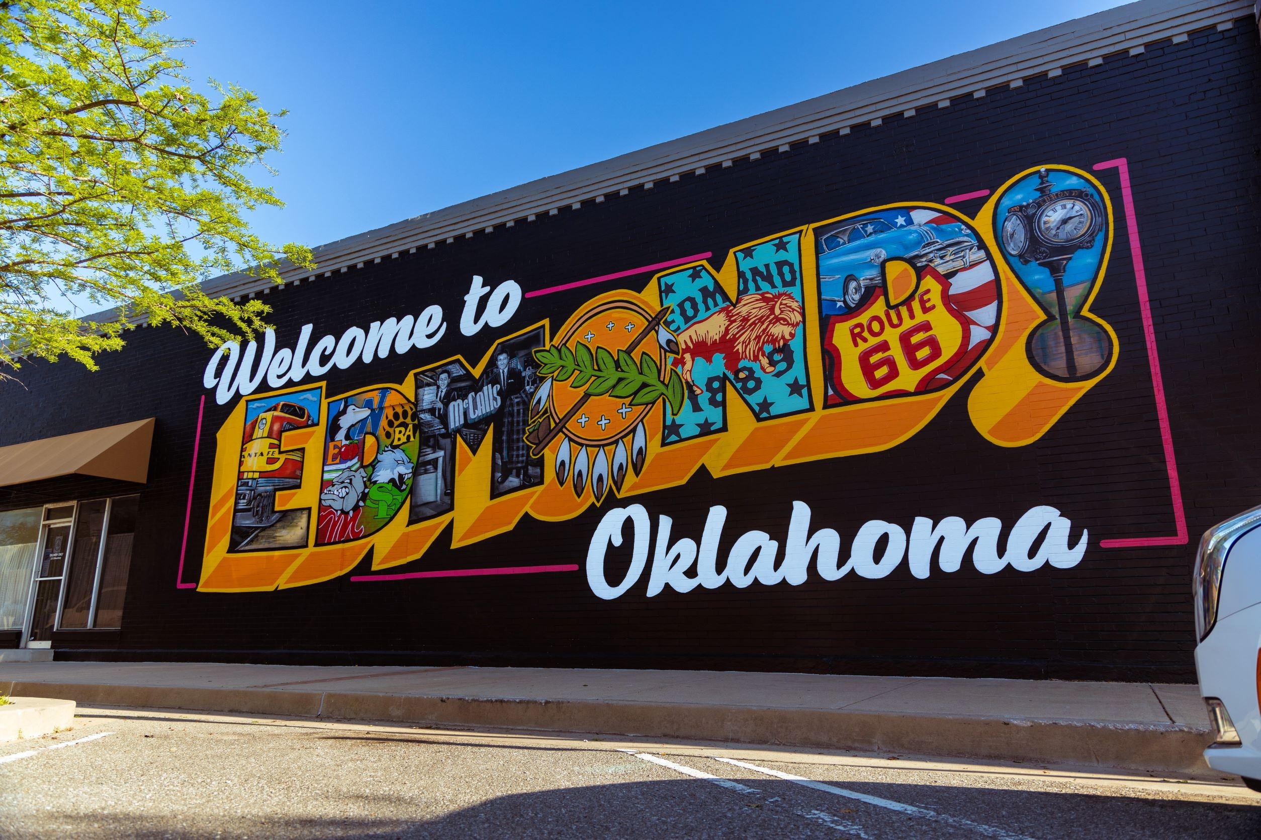 Roofing in Edmond – vibrant city mural welcoming visitors to Edmond, Oklahoma, where BTXteriors proudly handles roofing projects across Oklahoma County.